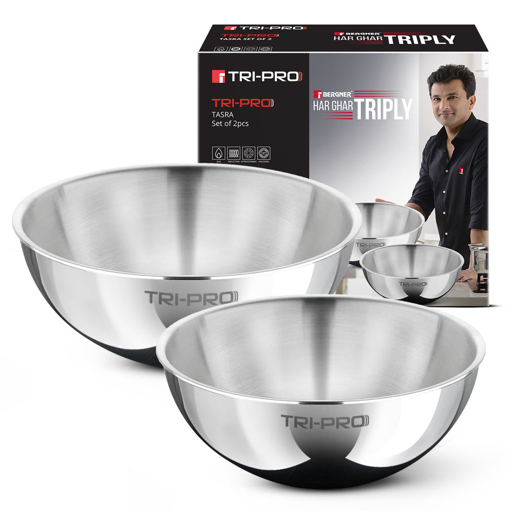 TriPro Tri-Ply Stainless Steel 2 Pcs Tasra Set - Induction Bottom