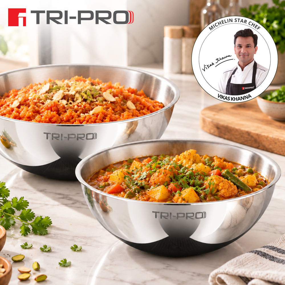 TriPro Tri-Ply Stainless Steel 2 Pcs Tasra Set - Induction Bottom