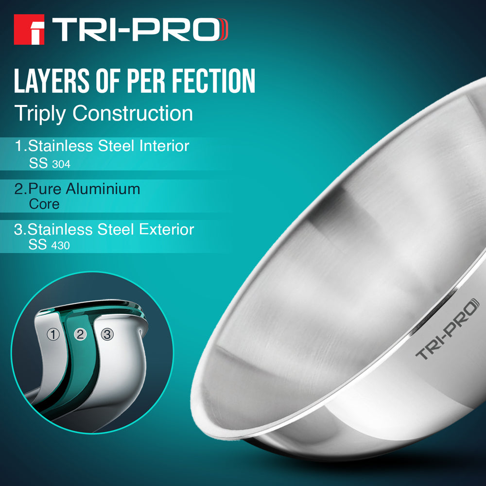 TriPro Tri-Ply Stainless Steel 2 Pcs Tasra Set - Induction Bottom