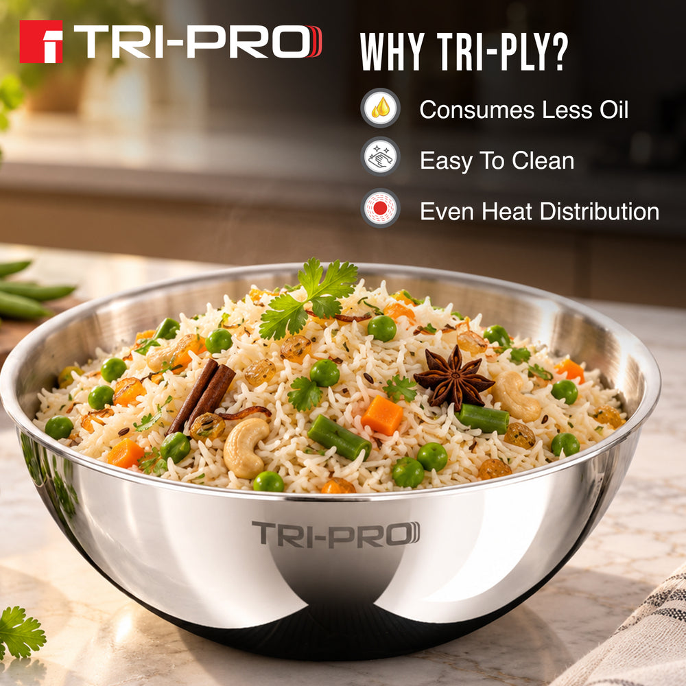TriPro Tri-Ply Stainless Steel 2 Pcs Tasra Set - Induction Bottom