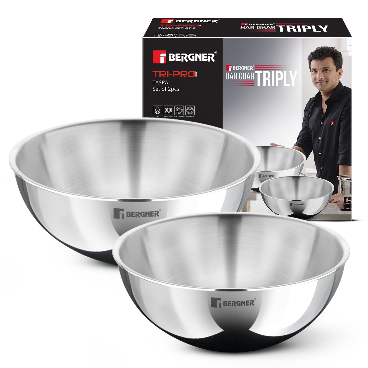 TriPro Tri-Ply Stainless Steel 2 Pcs Tasra Set - Induction Bottom