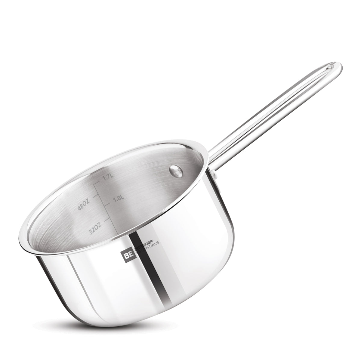 Bergner BE Essentials Tri-Ply Stainless Steel Teapan / Milk Pan with Stay Cool Handle - Full Induction Bottom (5-Year Warranty)