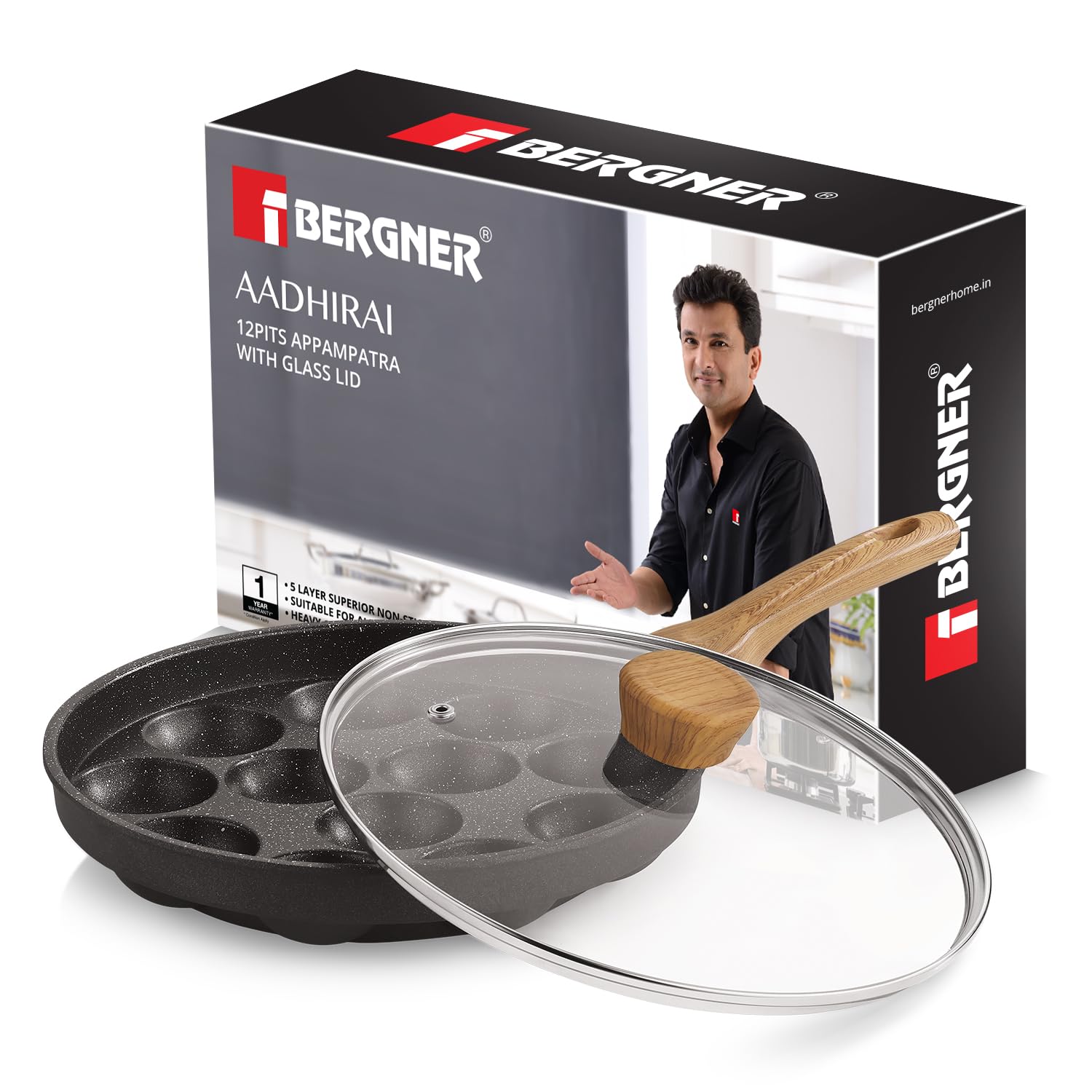 Aadhirai Cast Aluminium 12 Pits (24cm) Appam Patra