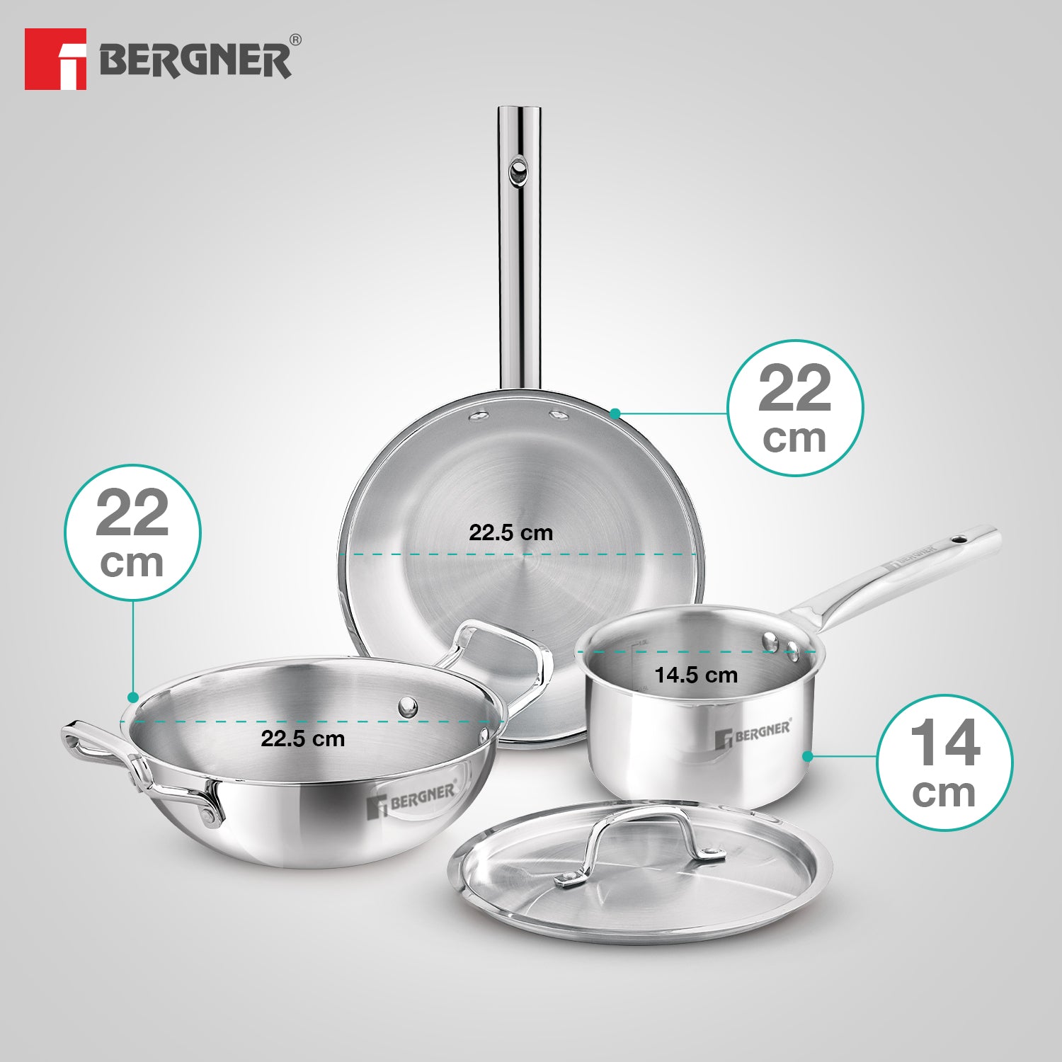 TriPro 4 pcs Tri-Ply Stainless Steel Cookware Set