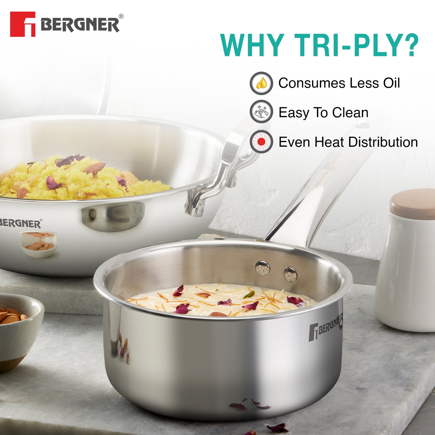 TriPro 4 pcs Tri-Ply Stainless Steel Cookware Set