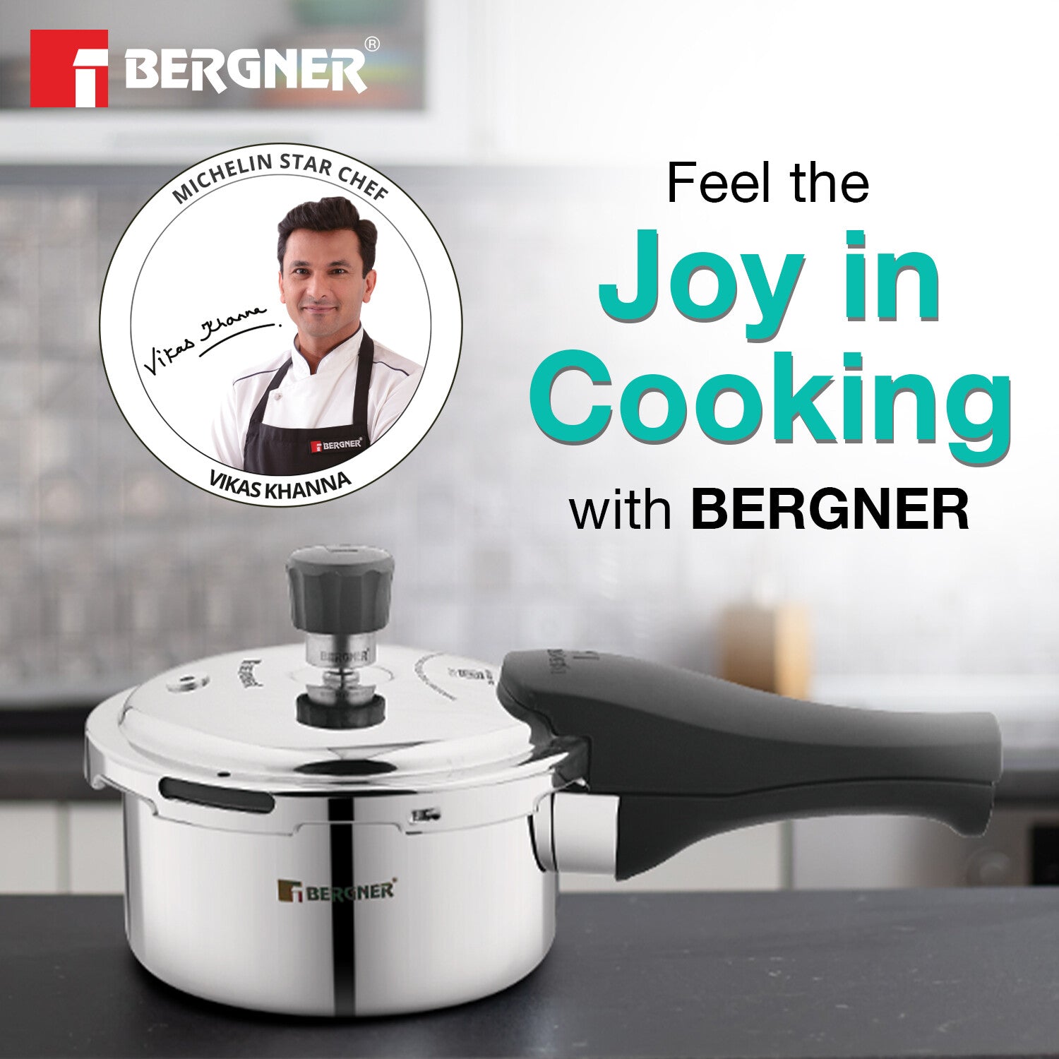 Bergner Tri-Max Junior TriPly Stainless Steel 1 Litre Outer Lid Mini Pressure Cooker - Induction Bottom and Gas Stove Ready