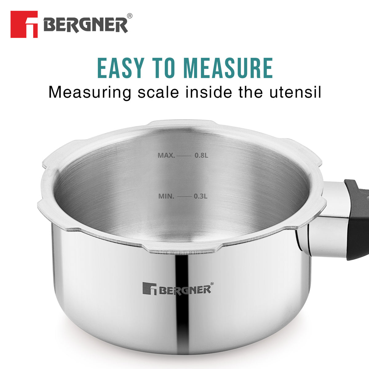 Bergner Tri-Max Junior TriPly Stainless Steel 1 Litre Outer Lid Mini Pressure Cooker - Induction Bottom and Gas Stove Ready