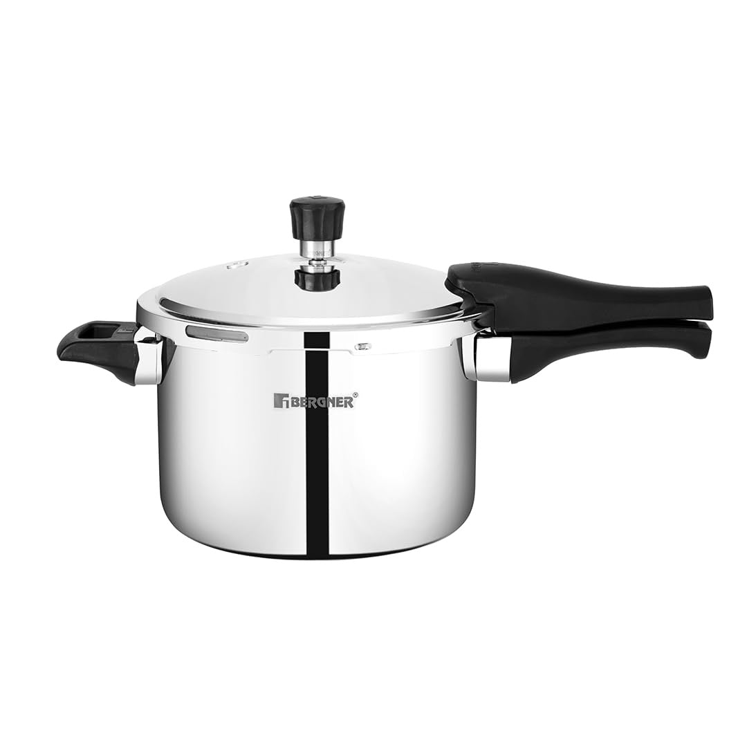 Bergner Trimax Stainless Steel Outer Lid Pressure Cooker, Easy Locking - Induction Bottom ( 5-Year Warranty)