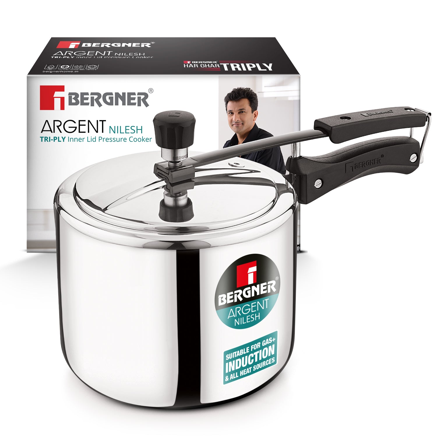 Argent Tri-Ply Stainless Steel Inner Lid 2.5L Pressure Cooker