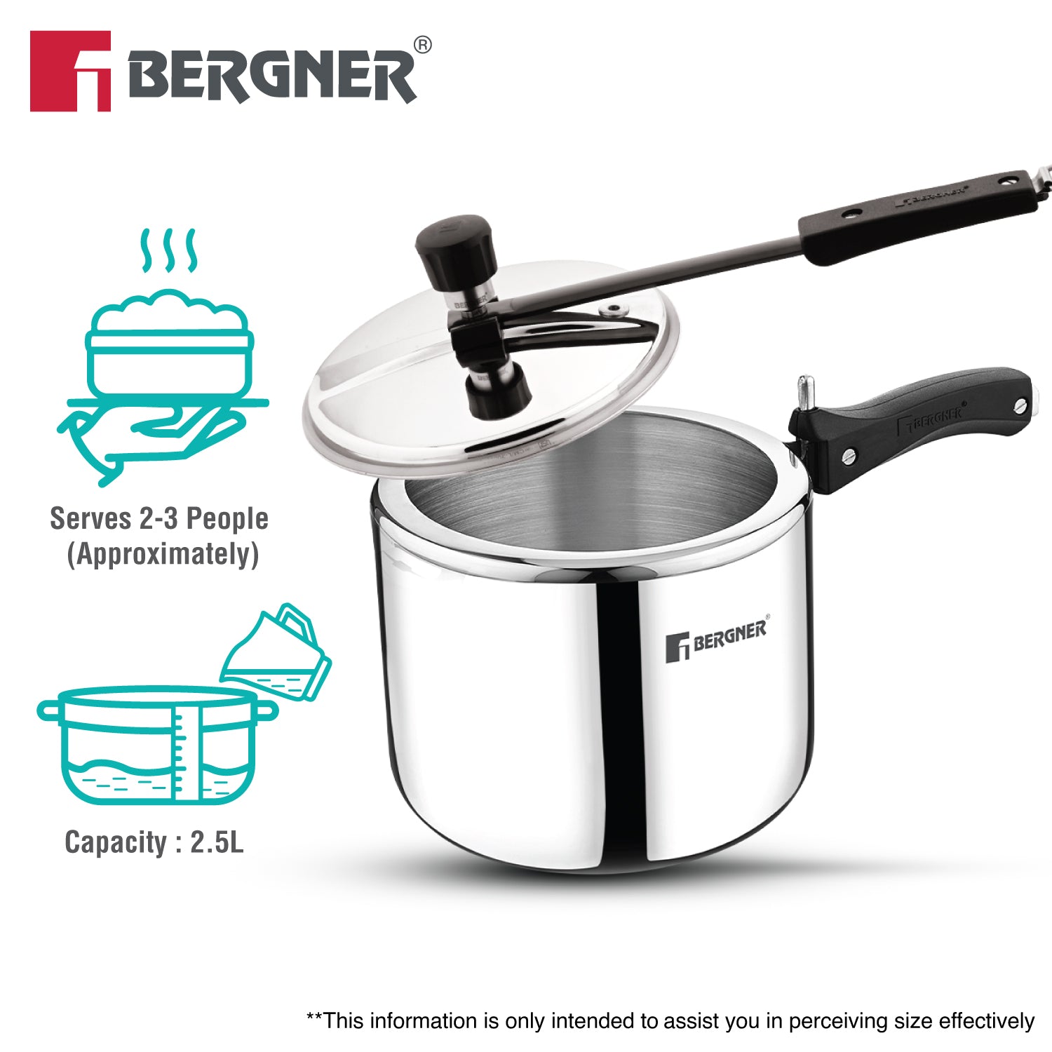 Argent Tri-Ply Stainless Steel Inner Lid 2.5L Pressure Cooker