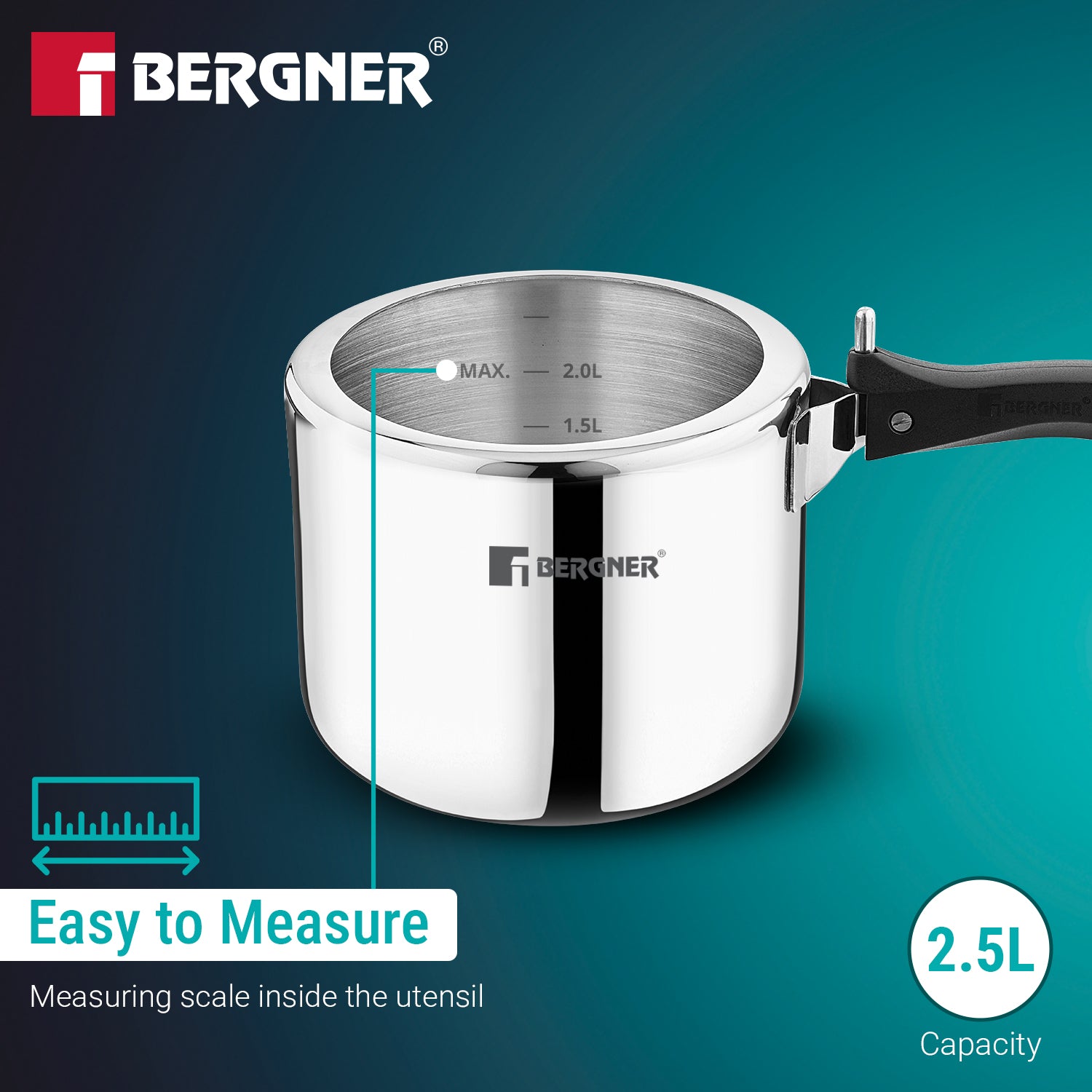 Argent Tri-Ply Stainless Steel Inner Lid 2.5L Pressure Cooker