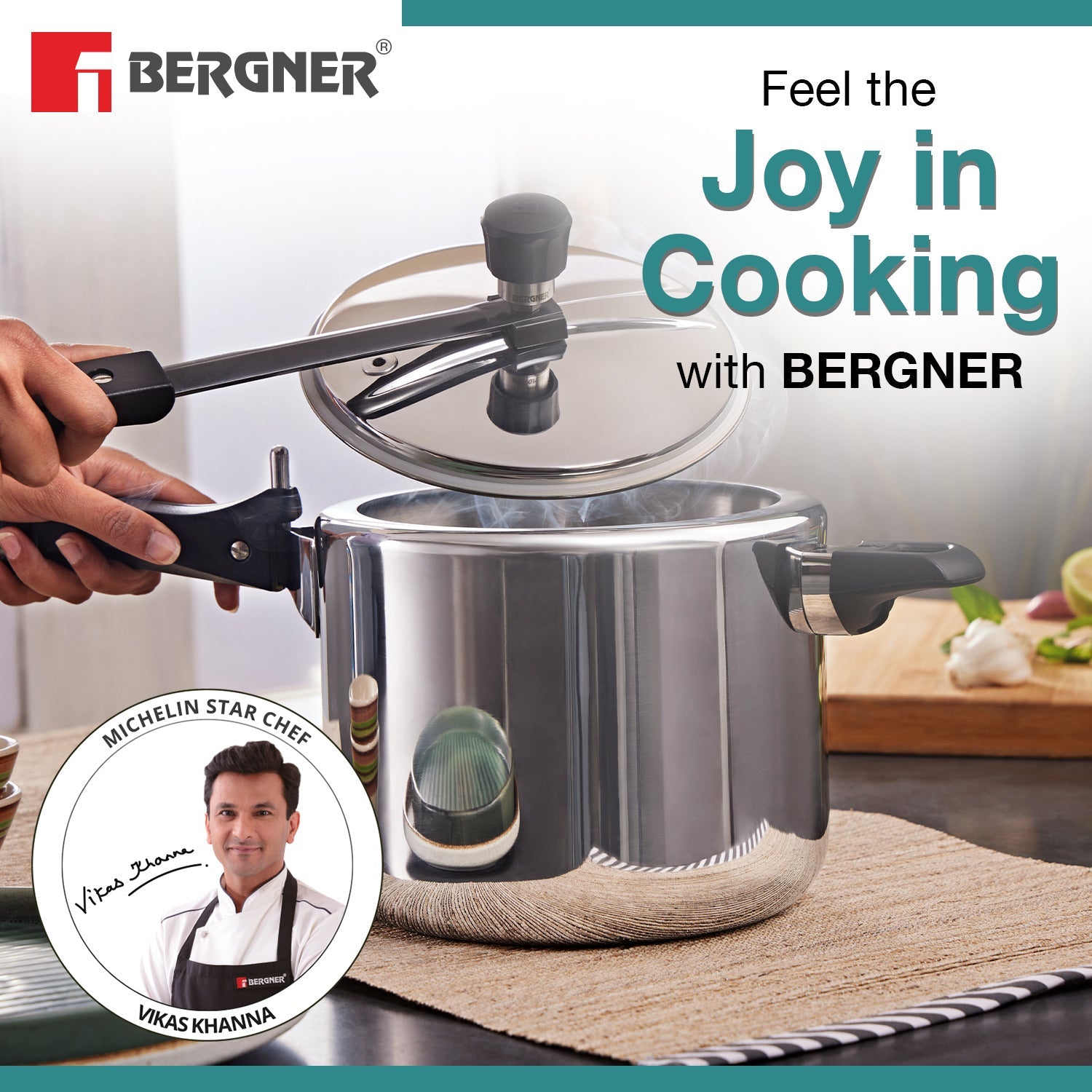 Bergner Argent TriPly 18/10 Stainless Steel Inner Lid Pressure Cooker with Rivetless Technology, 2.5 mm Body Thickness - Induction Bottom (5-Year Warranty)