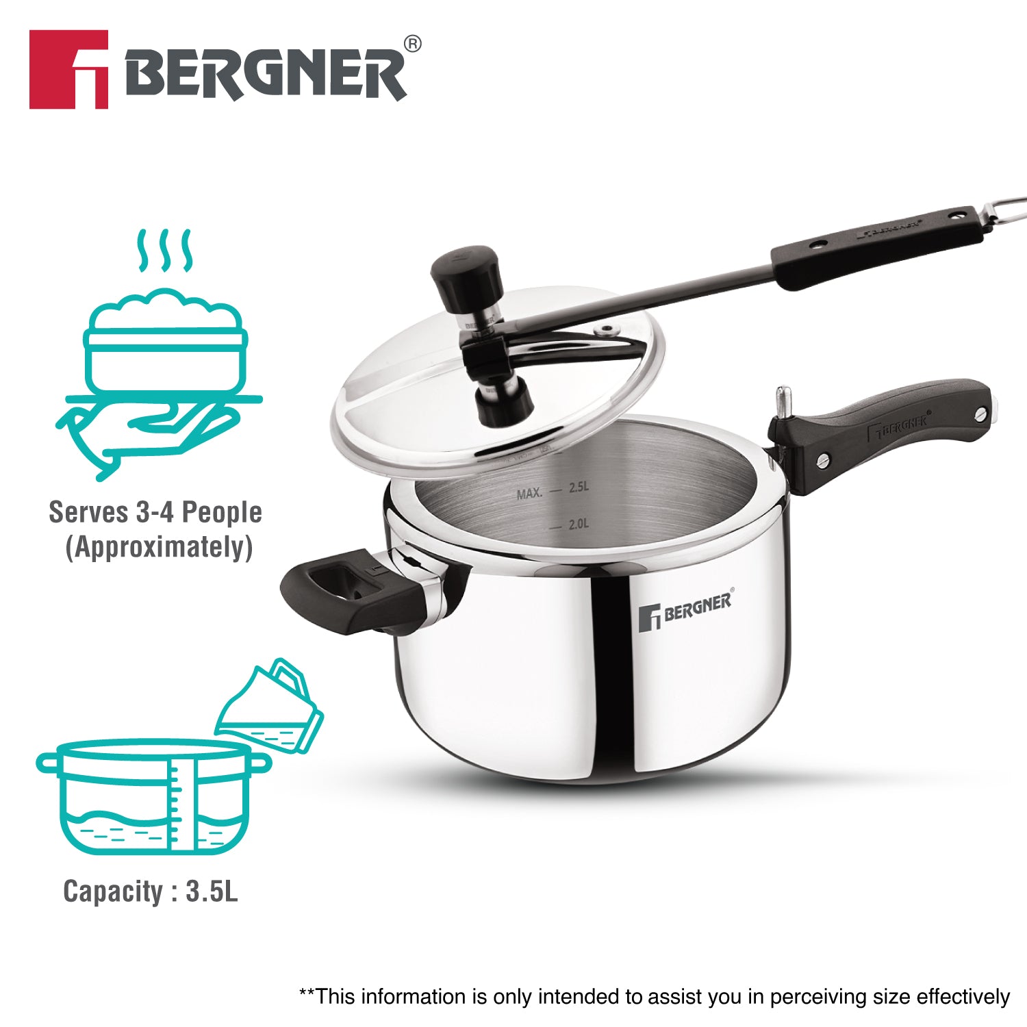 Argent Tri-Ply 18/8 Stainless Steel Inner Lid 3.5L Pressure Cooker
