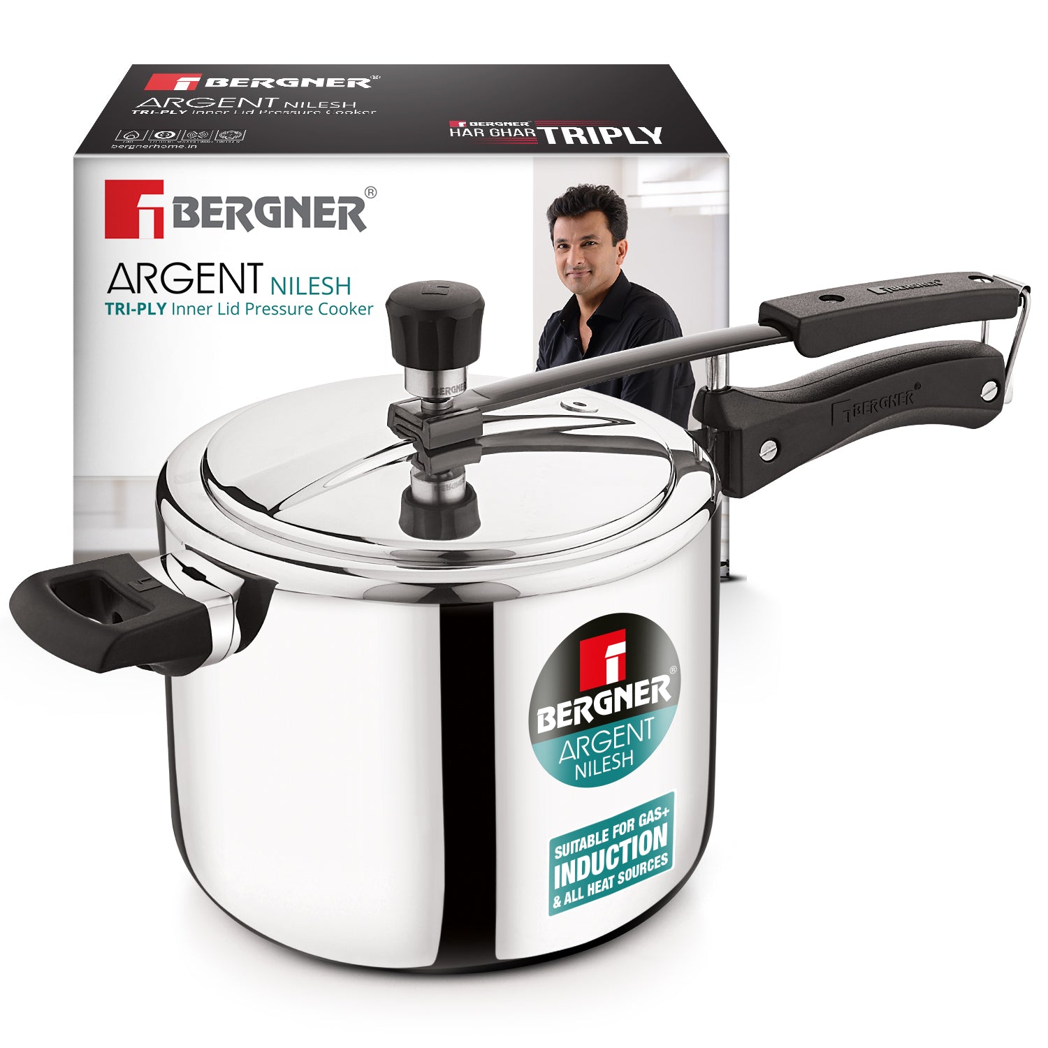 Argent Tri-Ply 18/8 Stainless Steel Inner Lid 5L  Pressure Cooker
