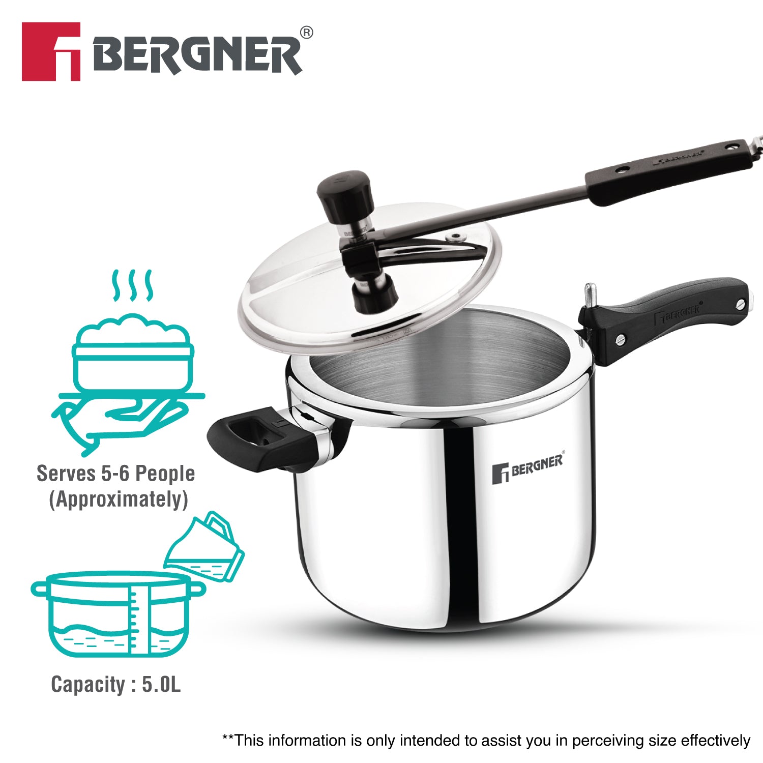 Argent Tri-Ply 18/8 Stainless Steel Inner Lid 5L  Pressure Cooker