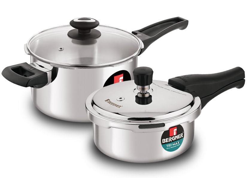 Trimax Triply Stainless Steel Pressure Cooker Combo with Extra Glass Lid