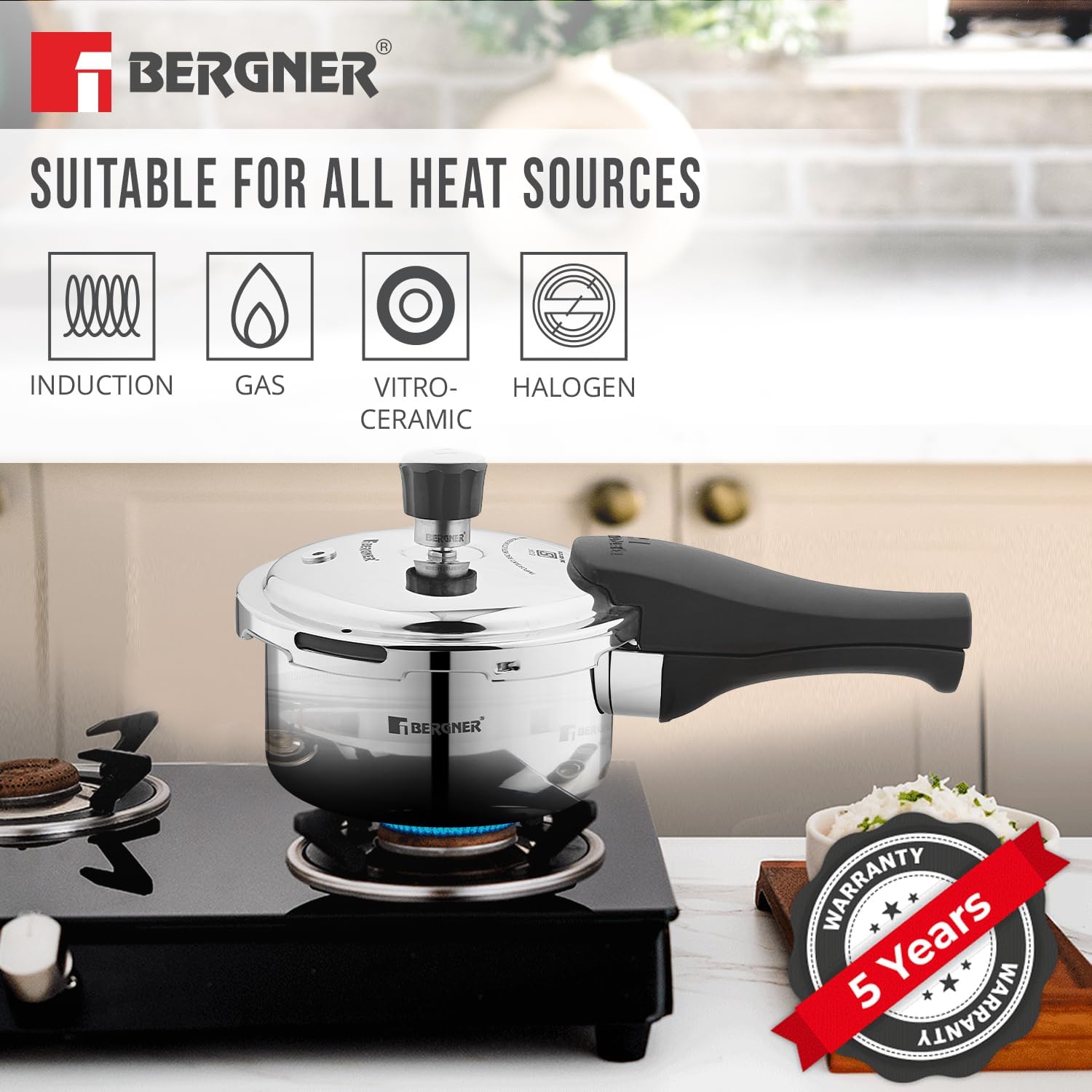Trimax Triply Stainless Steel Pressure Cooker Combo with Extra Glass Lid