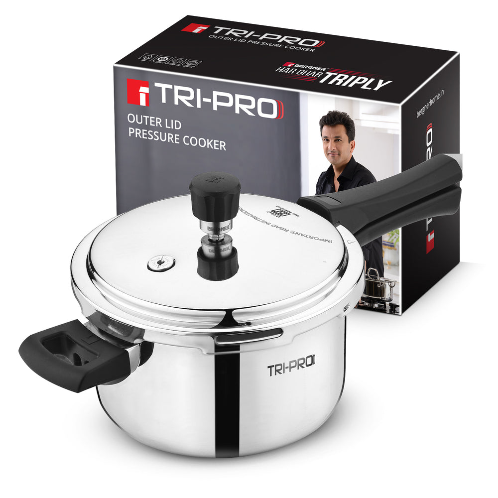 BE Essentials Tri-Ply Stainless Steel 3 L Outer Lid Pressure Cooker - Full Induction Bottom