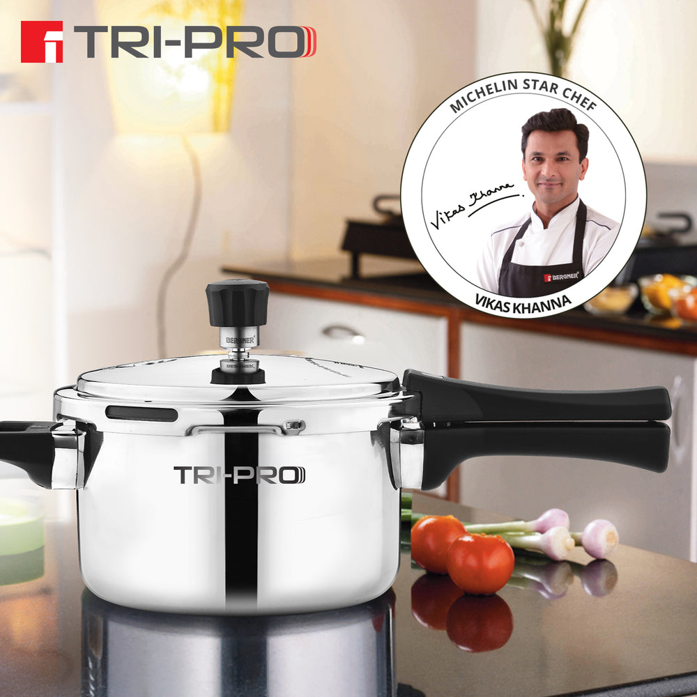 BE Essentials Tri-Ply Stainless Steel 3 L Outer Lid Pressure Cooker - Full Induction Bottom