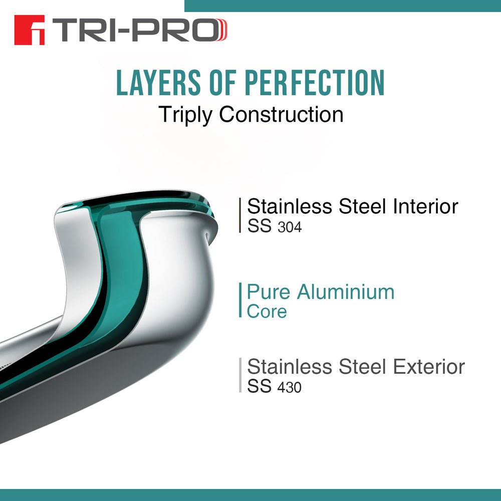 Tri-Pro Tri-Ply Stainless Steel 3 L Inner Lid Pressure Cooker - Full Induction Bottom