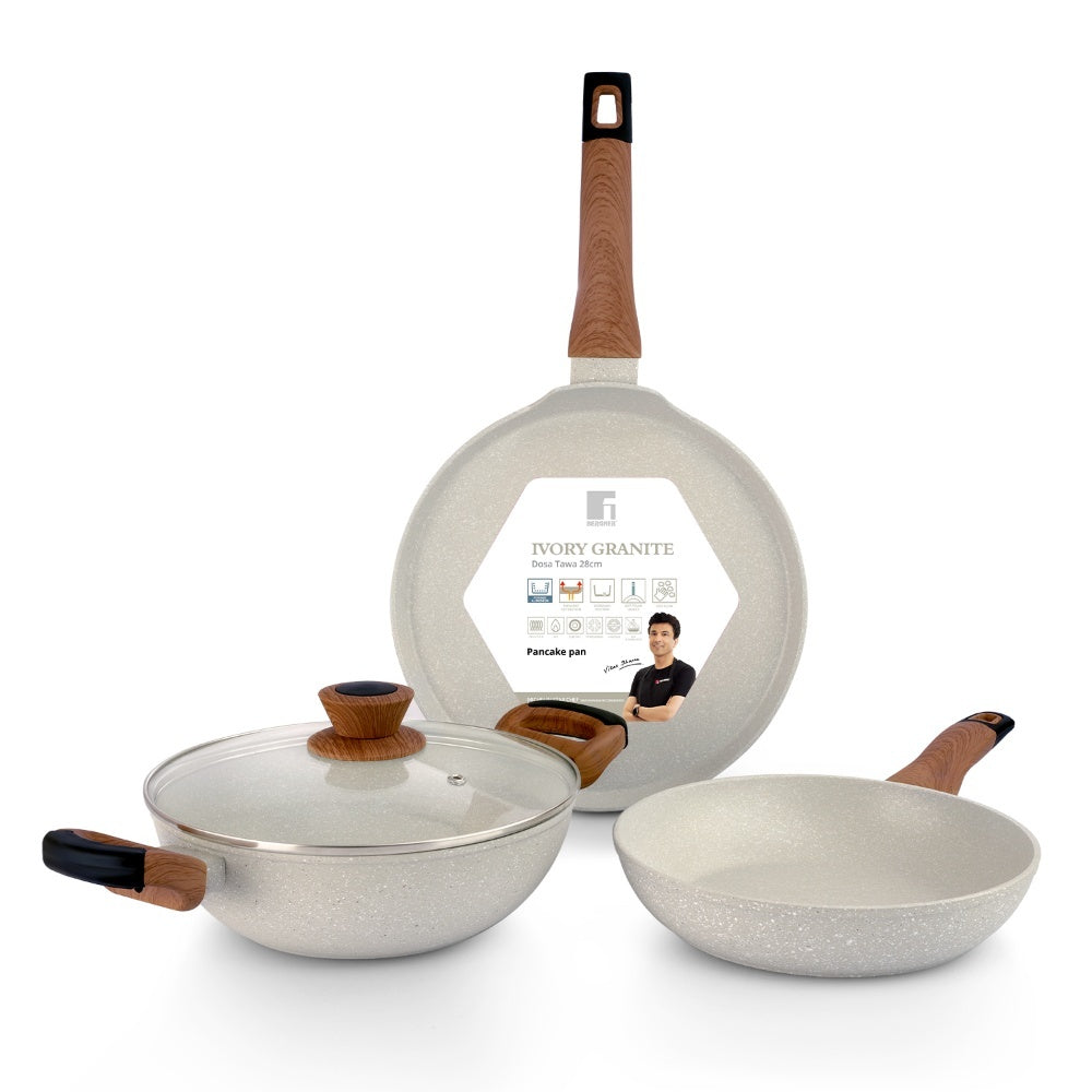 Ivory Granite Non-Stick 4 Pcs Cookware Set, Forged Aluminium