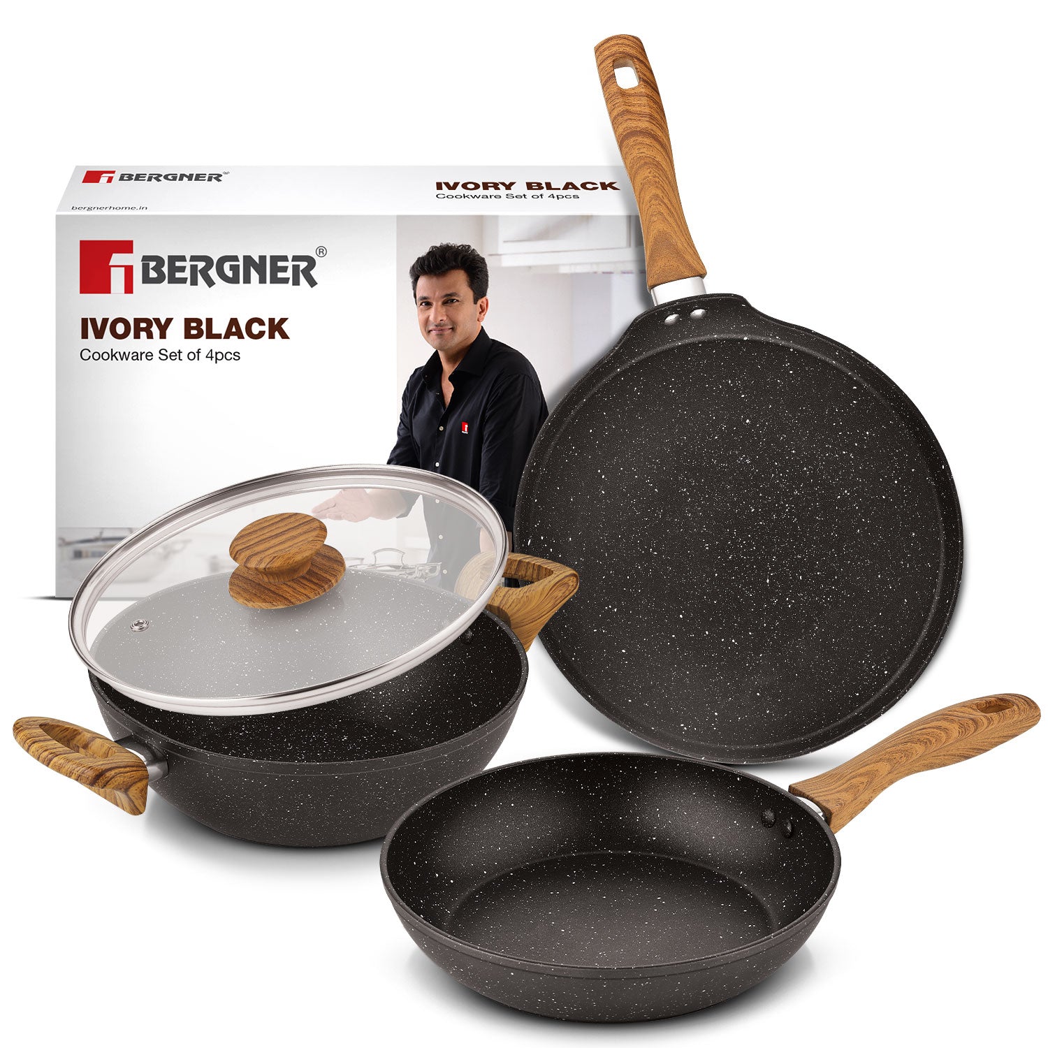 Ivory Black Granite Non-Stick 4 Pcs Cookware Set