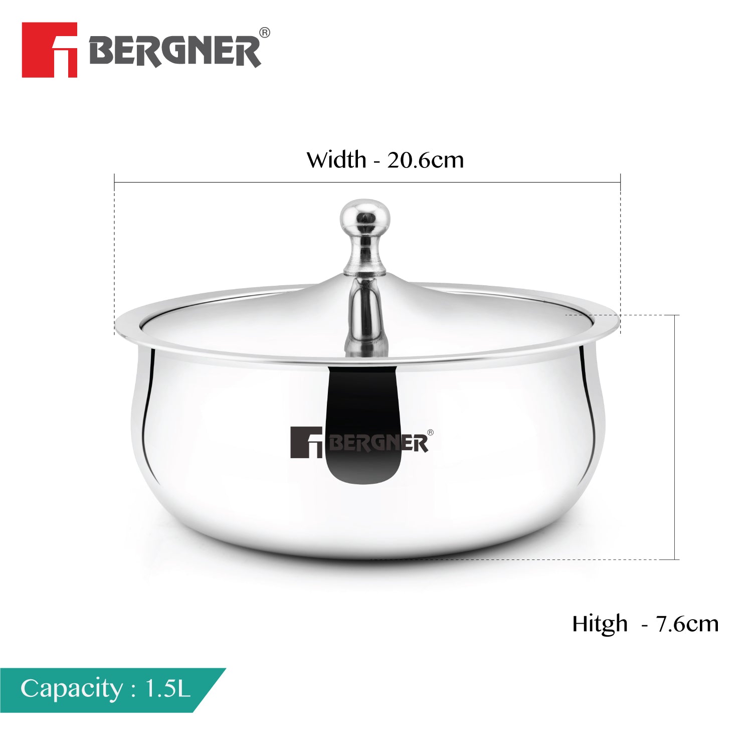 Bergner Vienna Stainless Steel Hot Pot, Double Walled Serving Casserole with PU Insulated Stainless Steel Lid and Cast Steel Knob