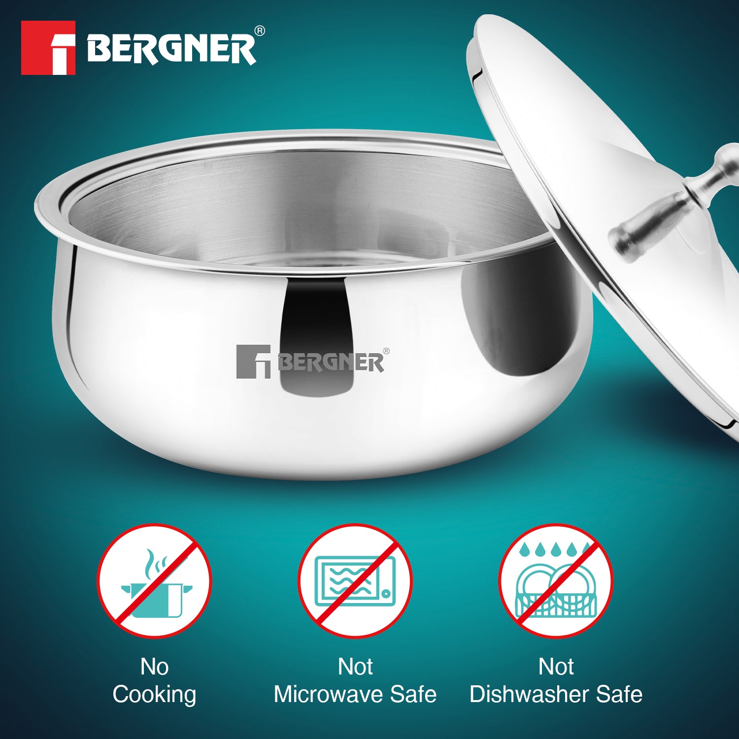 Bergner Vienna Stainless Steel Hot Pot, Double Walled Serving Casserole with PU Insulated Stainless Steel Lid and Cast Steel Knob