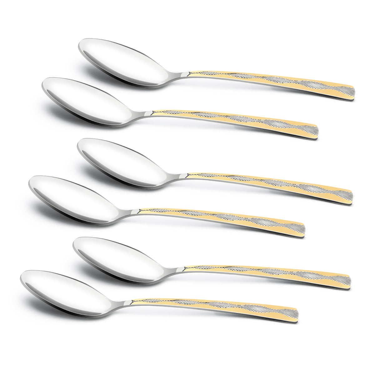 Bergner BE Essentials Tosca Stainless Steel 6 Pcs Dinner Spoon Set, 24k Gold Plating Premium 19cm Long Spoon, 2mm Thickness - Silver / Golden