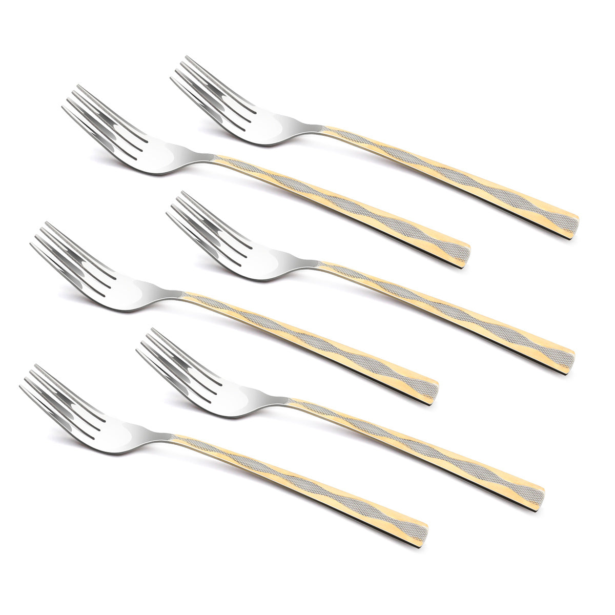 Bergner BE Essentials Tosca Stainless Steel 6 Pcs Dinner Fork Set, 24k Gold Plating Premium 19.5cm Fork, 2mm Thickness - Silver / Golden