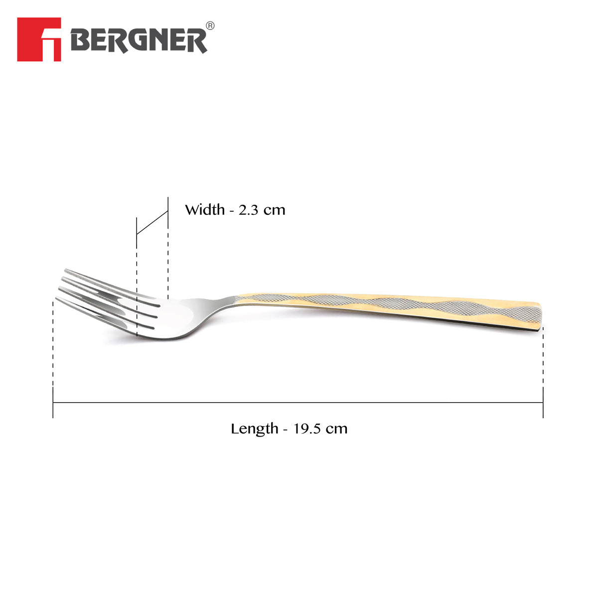 Bergner BE Essentials Tosca Stainless Steel 6 Pcs Dinner Fork Set, 24k Gold Plating Premium 19.5cm Fork, 2mm Thickness - Silver / Golden