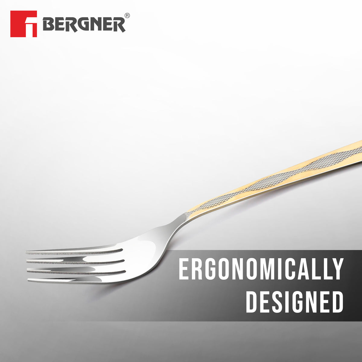 Bergner BE Essentials Tosca Stainless Steel 6 Pcs Dinner Fork Set, 24k Gold Plating Premium 19.5cm Fork, 2mm Thickness - Silver / Golden