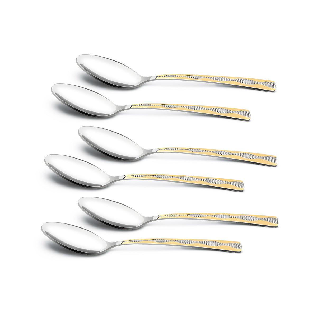 Bergner BE Essentials Tosca Stainless Steel 6 Pcs Tea Spoon Set, 24k Gold Plating Premium 14cm Long Spoon, 1.6mm Thickness - Silver / Golden