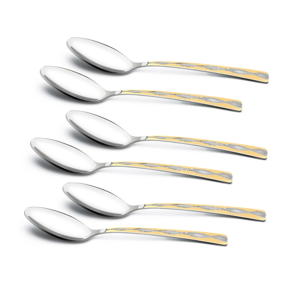 Bergner BE Essentials Tosca Stainless Steel 6 Pcs Baby Spoon Set, 24k Gold Plating Premium 15.7cm Long Spoon, 1.8mm Thickness - Silver / Golden