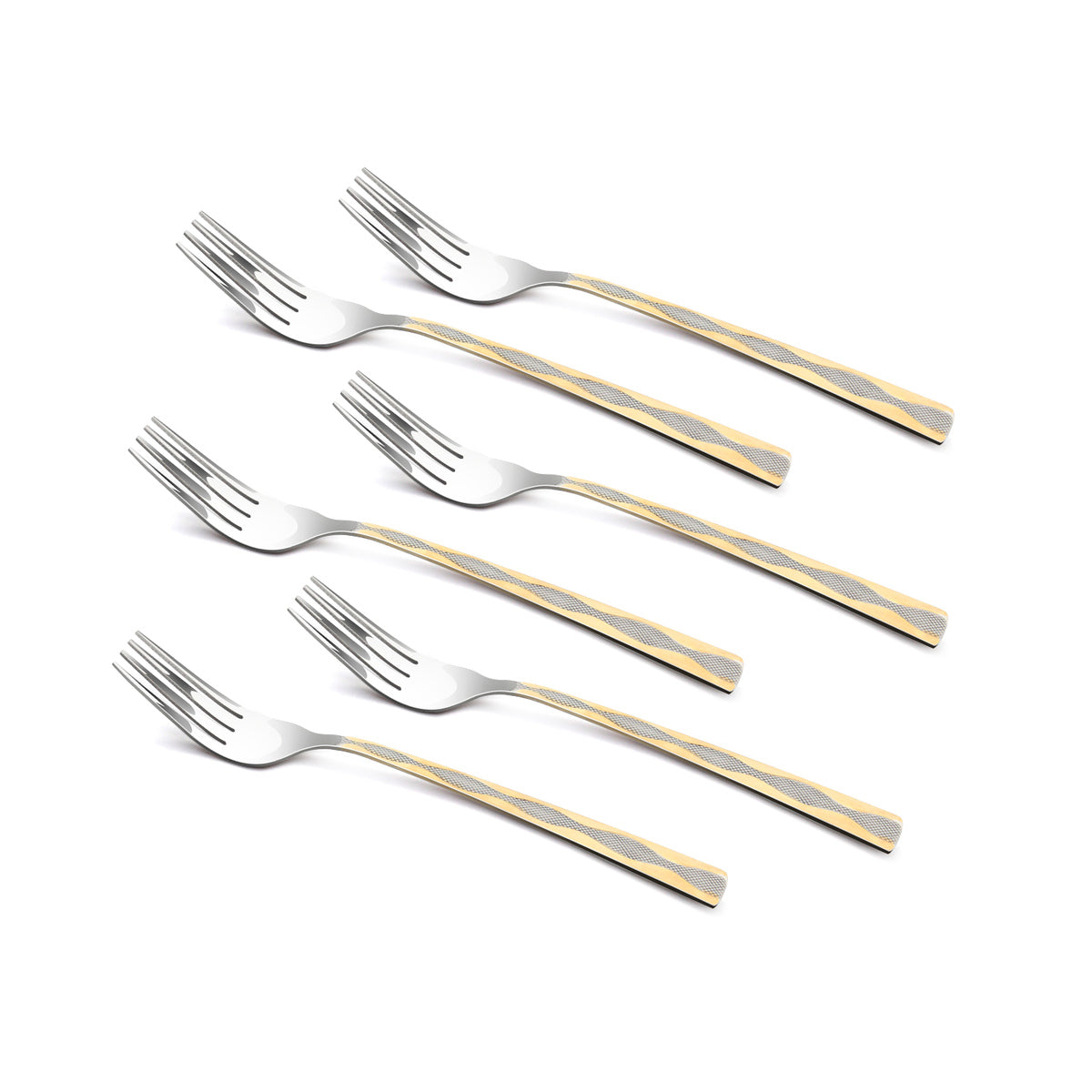 Bergner BE Essentials Tosca Stainless Steel 6 Pcs Baby Fork Set, 24k Gold Plating Premium 15.7cm Long Fork, 1.8mm Thickness - Silver / Golden