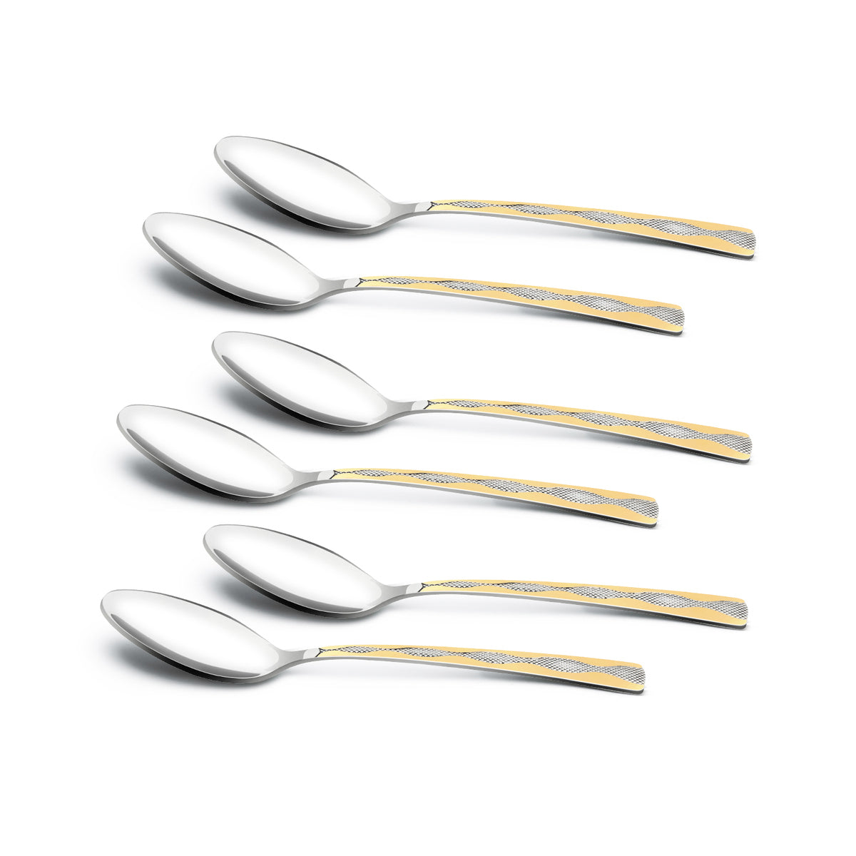 Bergner BE Essentials Tosca Stainless Steel 6 Pcs Spice Spoon Set, 24k Gold Plating Premium 15.7cm Long Spoon, 1.5mm Thickness - Silver / Golden