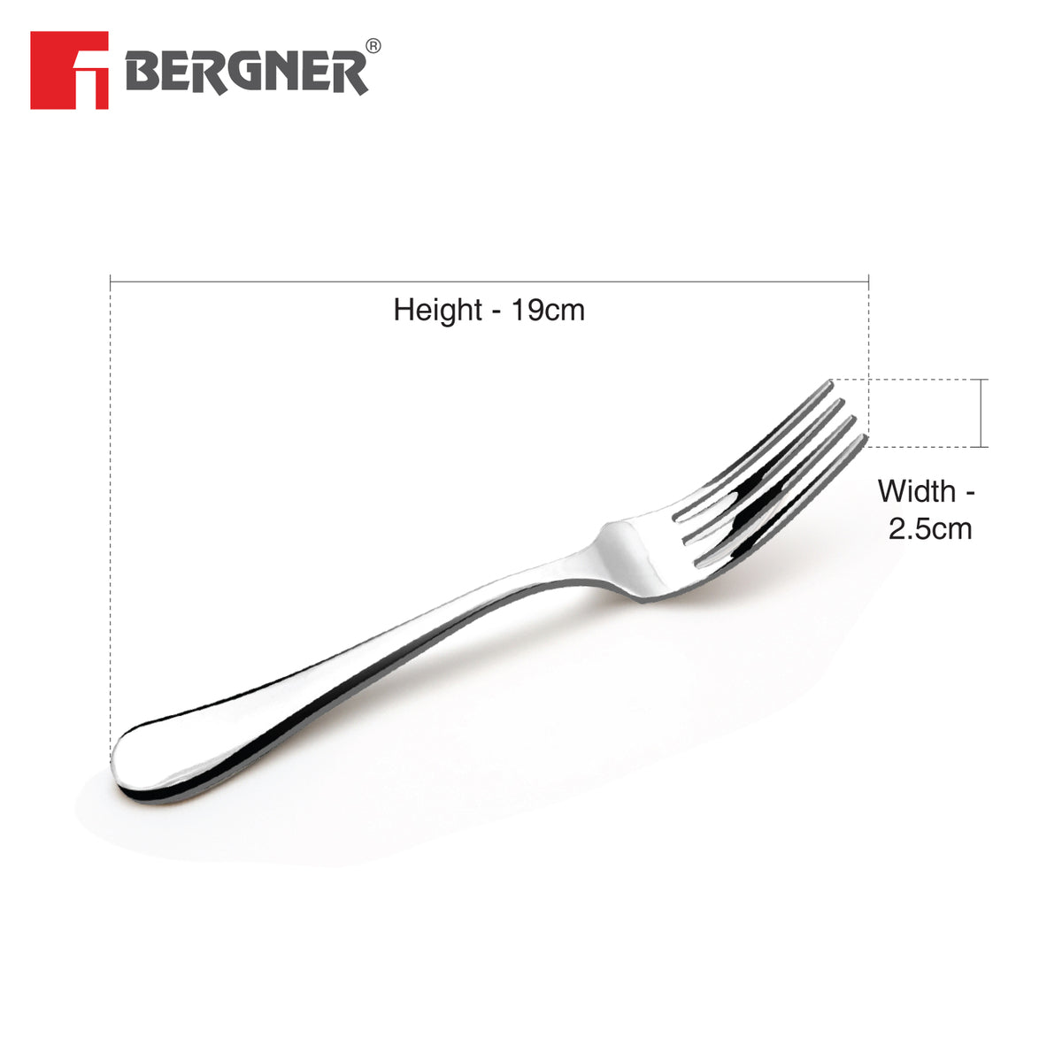 Bergner BE Essentials Baguette Stainless Steel 6 Pcs Dinner Fork Set, 19cm Long Non-Magnetic Steel Premium Forks, 1.6mm Thickness - Silver