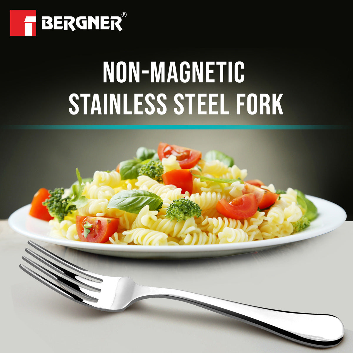 Bergner BE Essentials Baguette Stainless Steel 6 Pcs Dinner Fork Set, 19cm Long Non-Magnetic Steel Premium Forks, 1.6mm Thickness - Silver