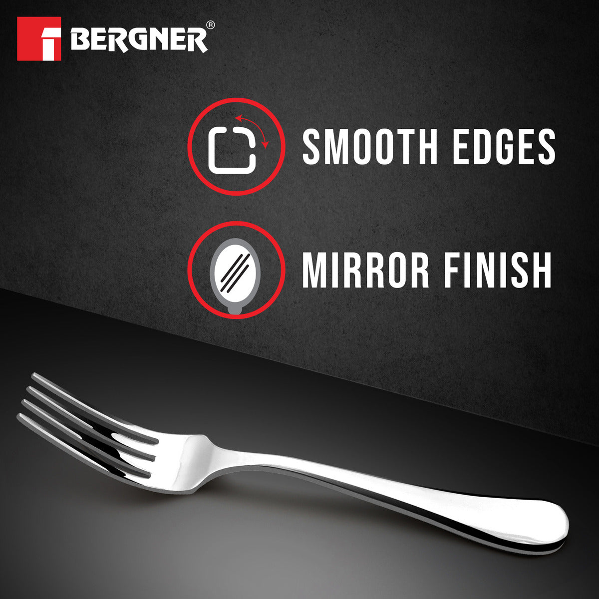 Bergner BE Essentials Baguette Stainless Steel 6 Pcs Dinner Fork Set, 19cm Long Non-Magnetic Steel Premium Forks, 1.6mm Thickness - Silver