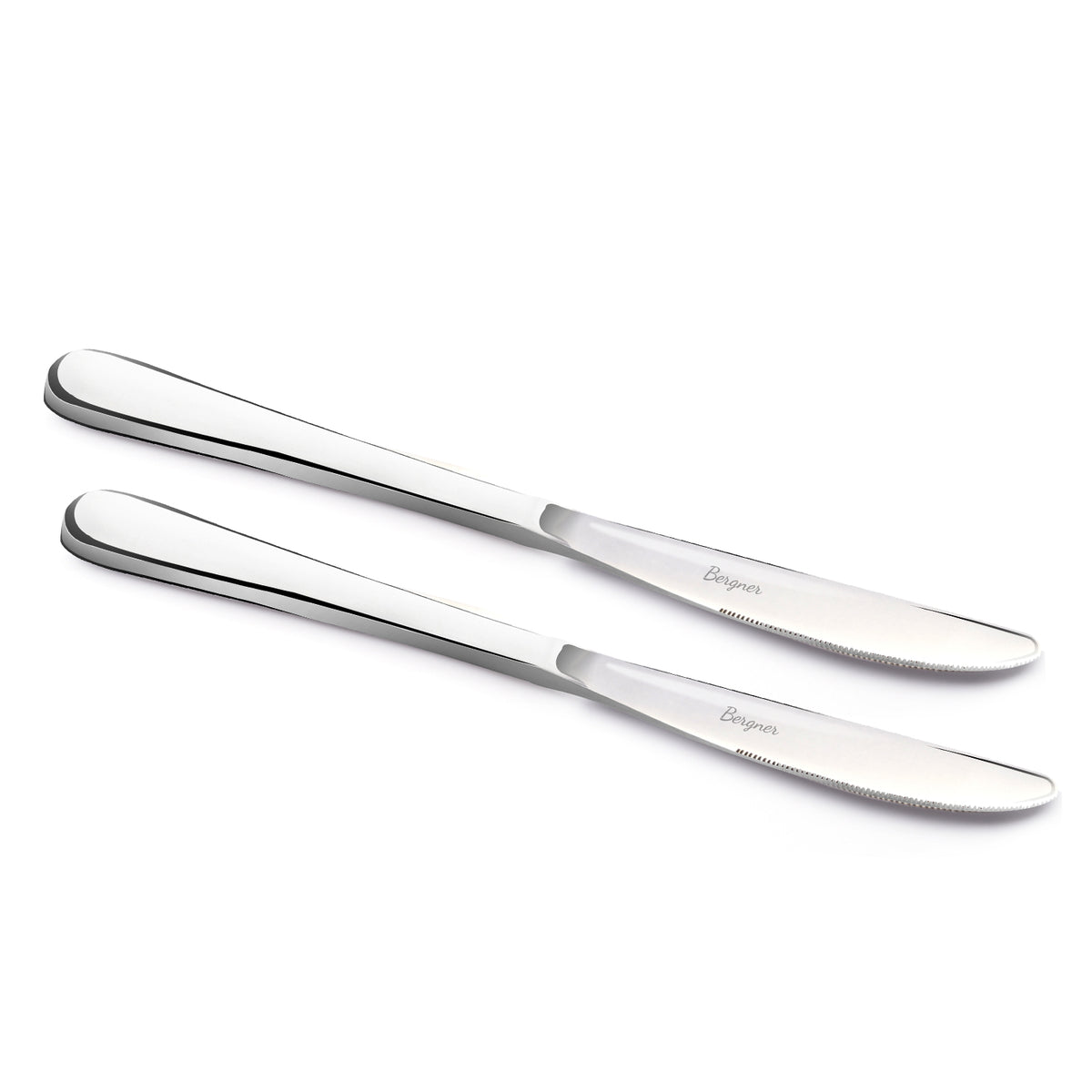 Bergner BE Essentials Baguette Stainless Steel 2 Pcs Dinner Knife Set, 22cm Long Non-Magnetic Premium Butter Spreader, 1.5mm Thickness - Silver