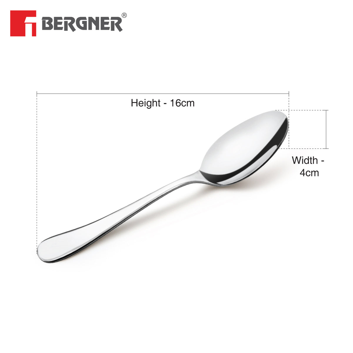 Bergner BE Essentials Baguette Stainless Steel 6 Pcs Baby Spoon Set, 16cm Long Non-Magnetic Premium Spoons for Toddler, 1.5mm Thickness - Silver