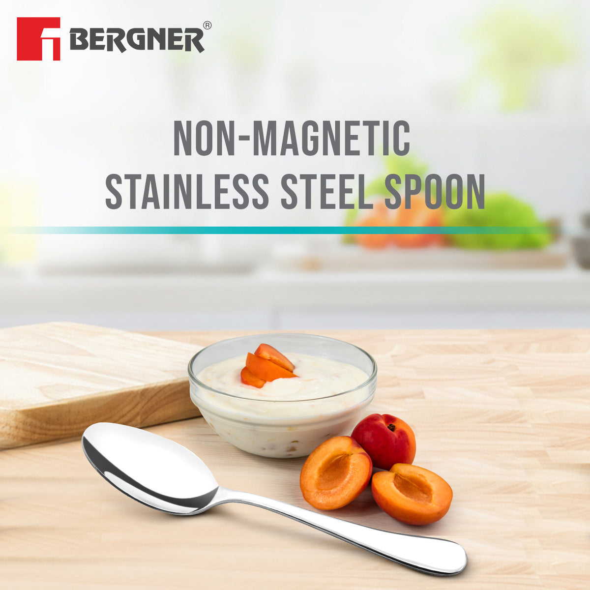 Bergner BE Essentials Baguette Stainless Steel 6 Pcs Baby Spoon Set, 16cm Long Non-Magnetic Premium Spoons for Toddler, 1.5mm Thickness - Silver