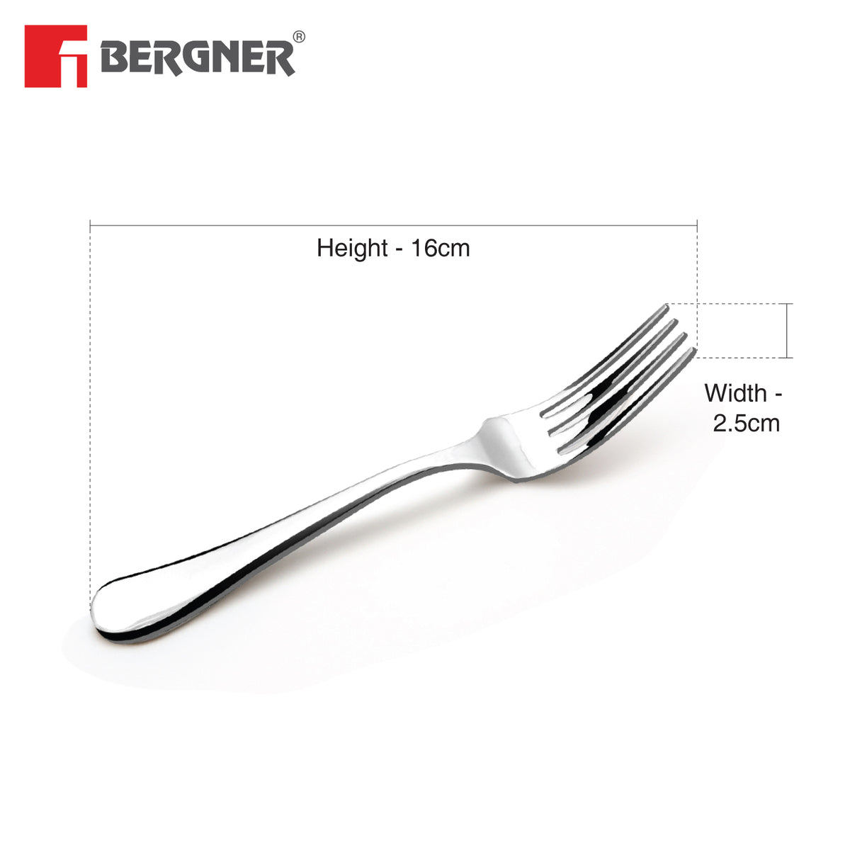 Bergner BE Essentials Baguette Stainless Steel 6 Pcs Baby Fork Set, 16cm Long Non-Magnetic Premium Baby Forks for Toddler, 1.5mm Thickness - Silver