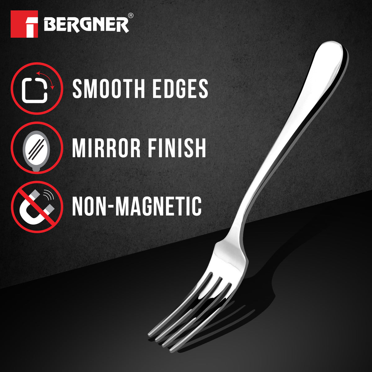 Bergner BE Essentials Baguette Stainless Steel 6 Pcs Baby Fork Set, 16cm Long Non-Magnetic Premium Baby Forks for Toddler, 1.5mm Thickness - Silver