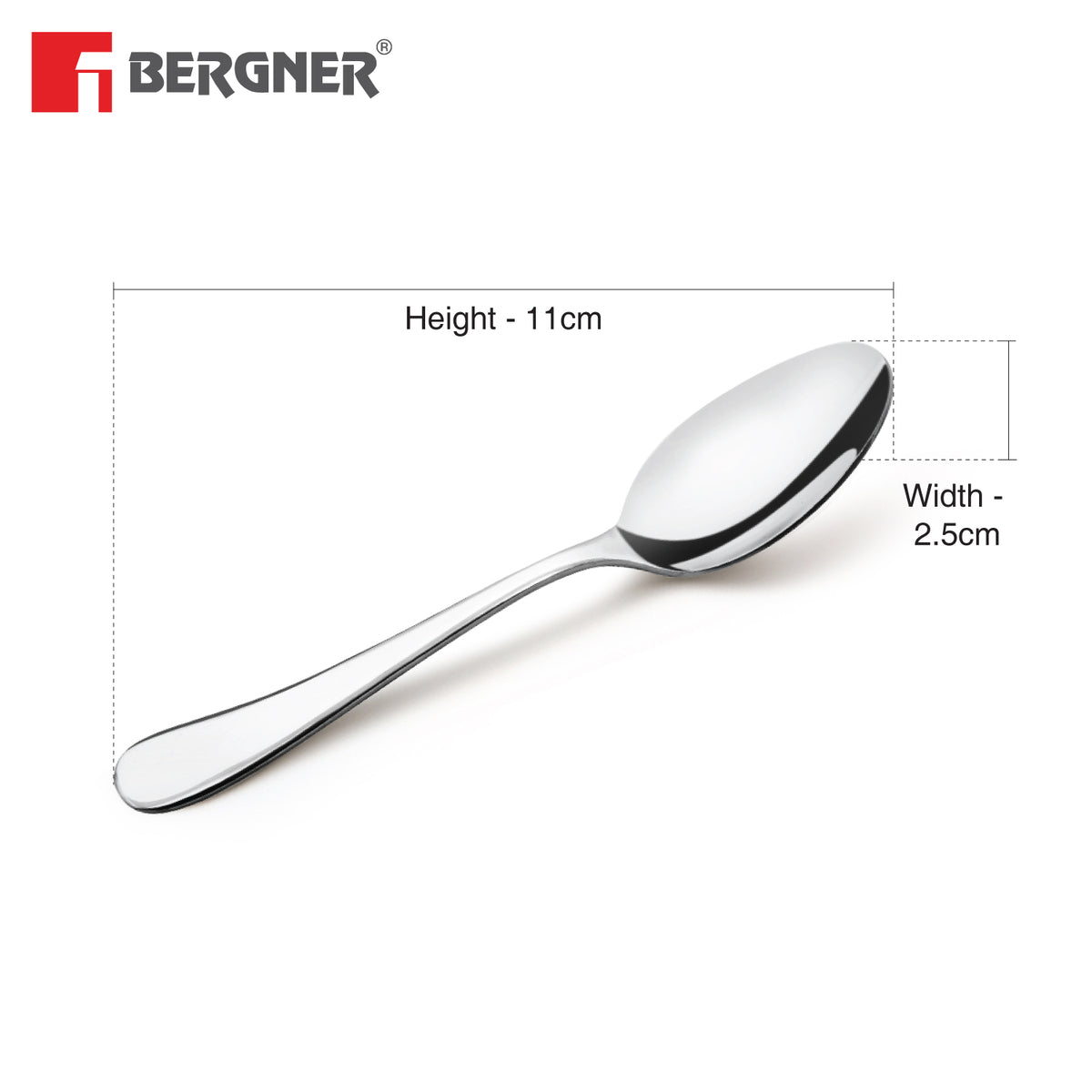 Bergner BE Essentials Baguette Stainless Steel 6 Pcs Spice Spoon Set, 11cm Long Non-Magnetic Premium Spice Spoons, 2mm Thickness - Silver