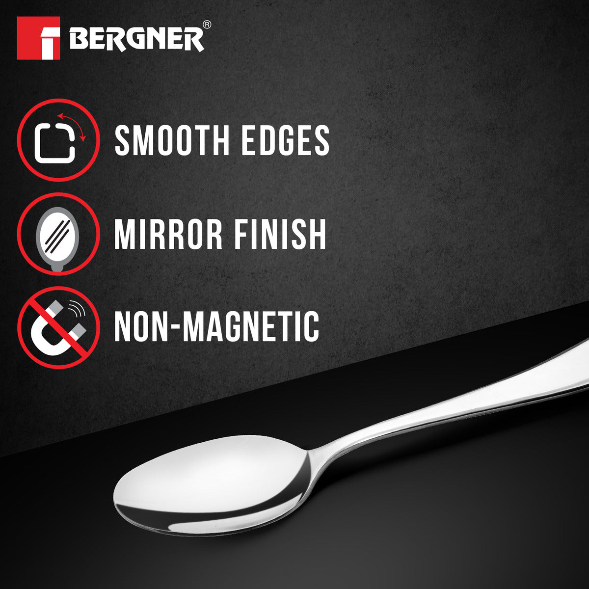 Bergner BE Essentials Baguette Stainless Steel 6 Pcs Spice Spoon Set, 11cm Long Non-Magnetic Premium Spice Spoons, 2mm Thickness - Silver