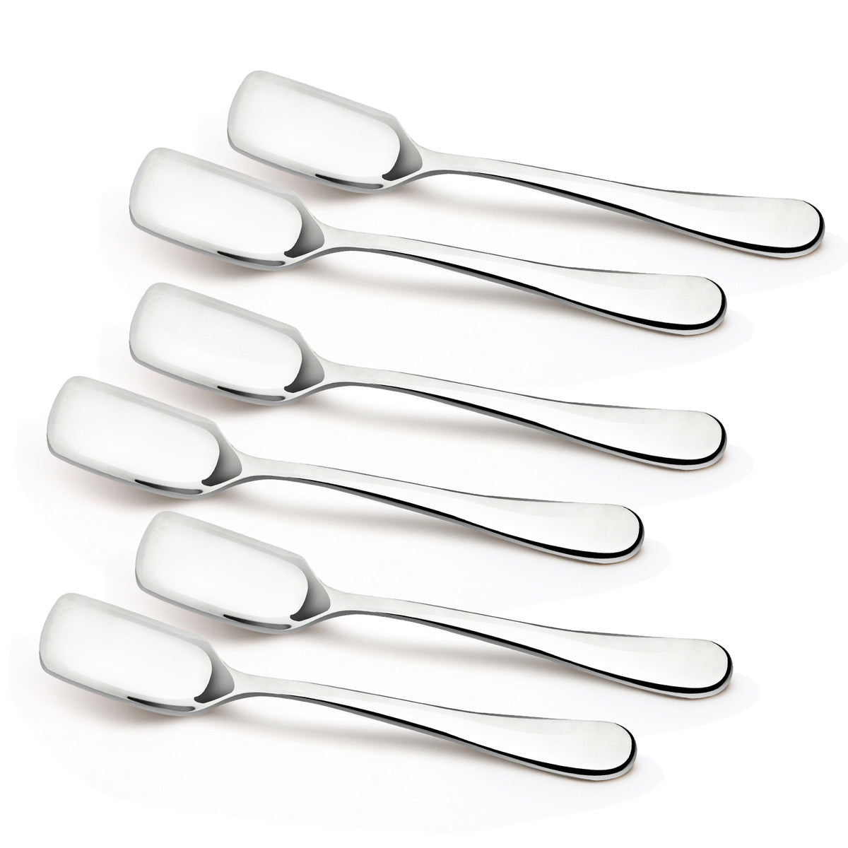 Bergner BE Essentials Baguette Stainless Steel 6 Pcs Icecream Spoon Set, 13cm Long Non-Magnetic Premium Spoons, 2mm Thickness - Silver