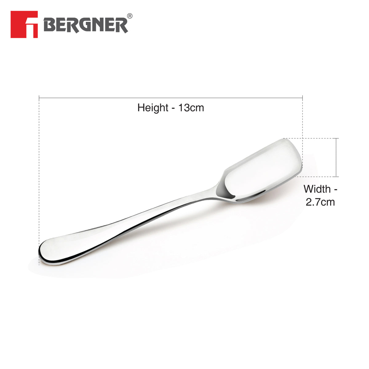 Bergner BE Essentials Baguette Stainless Steel 6 Pcs Icecream Spoon Set, 13cm Long Non-Magnetic Premium Spoons, 2mm Thickness - Silver