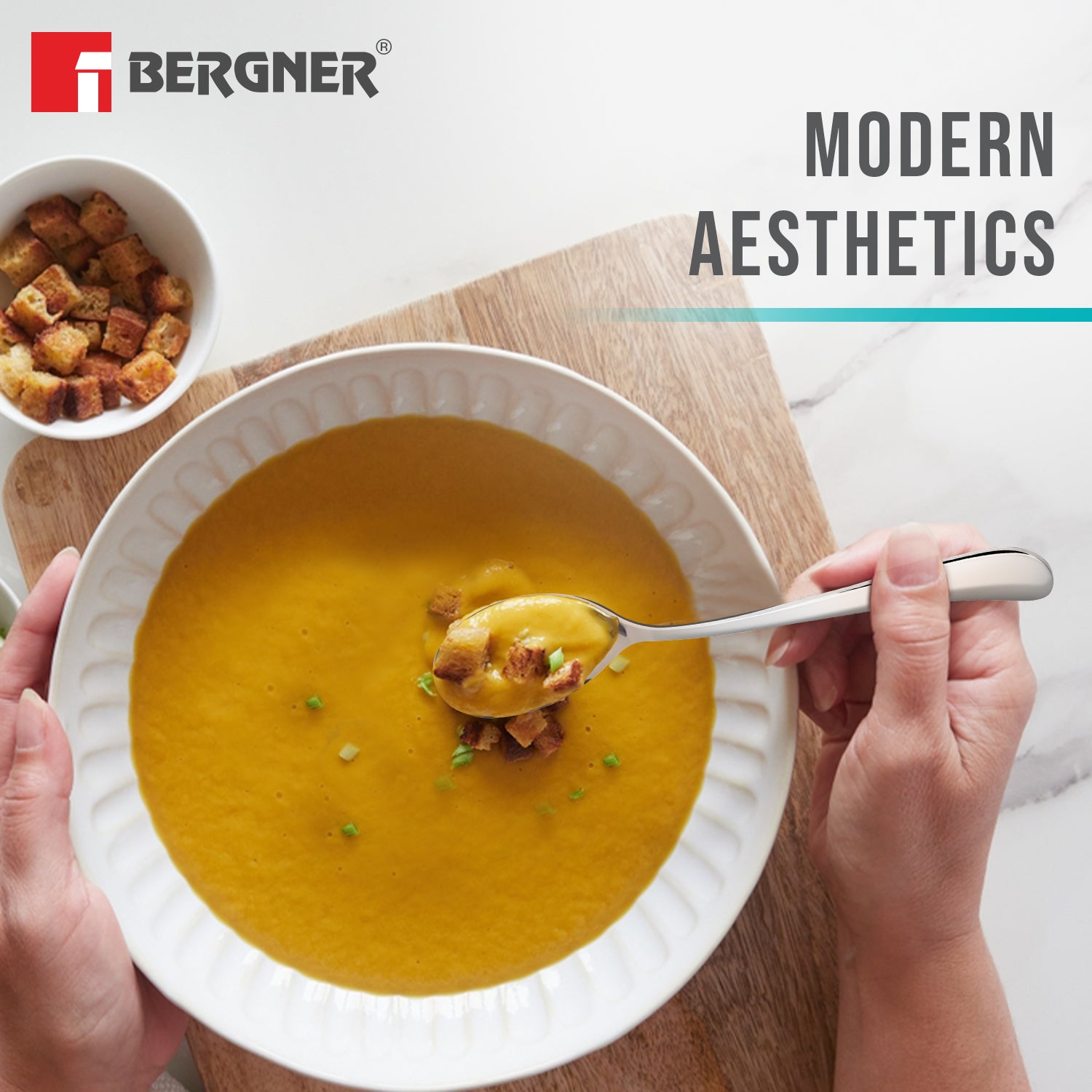 BE Essentials Baguette Soup Spoon Set of 6 (Silver)