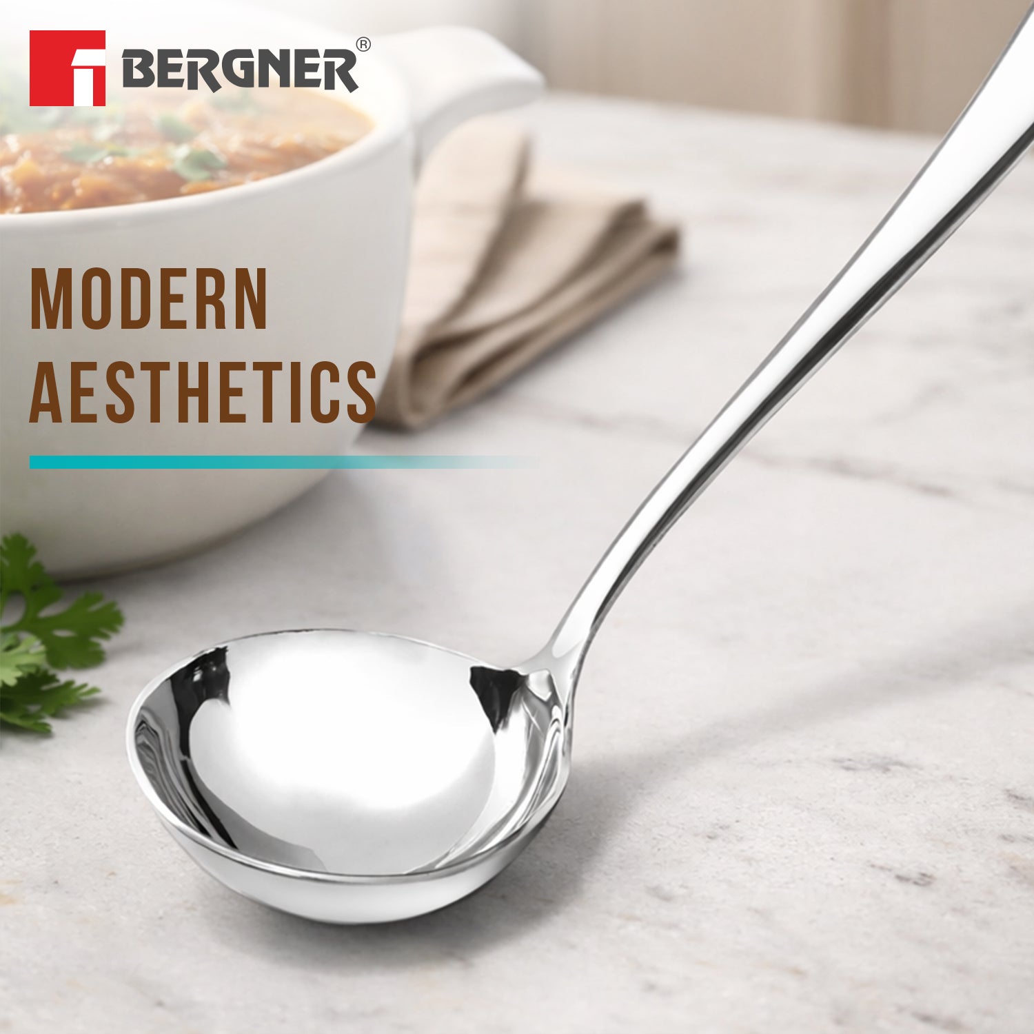 BE Essentials Baguette Stainless Steel Gravy Ladle, 22cm Long Soup Ladle,
